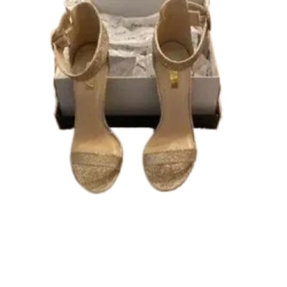 Qupid Block Heel Sandals Lucite Champagne Gold Gl… - image 5